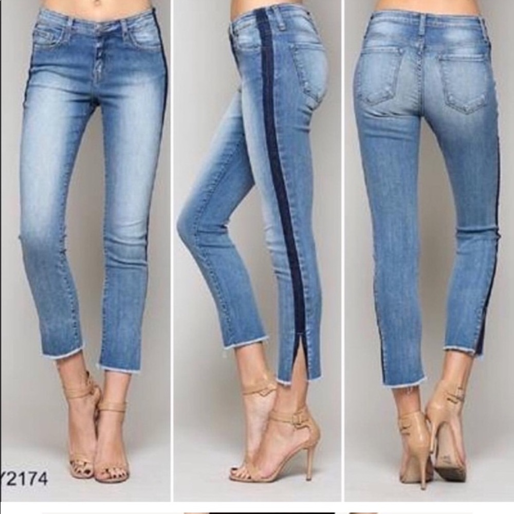 Flying Monkey Platinum Mid Rise Tuxedo Stripe with side split jeans